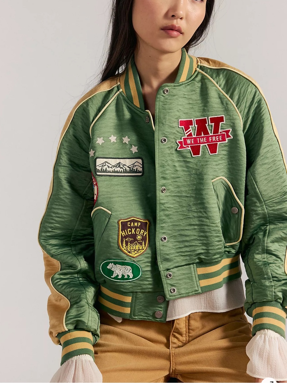 We The Free Star Power Souvenir Jacket Size XS Green Snap Big Bear Lake Cali